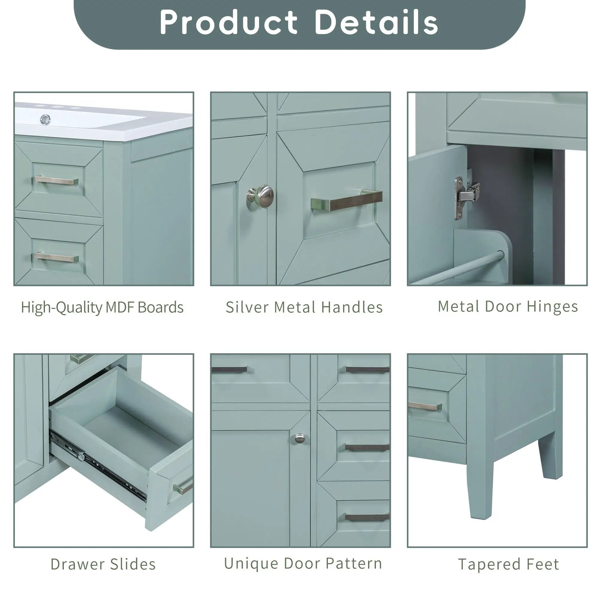 30" Bathroom Vanity Without Sink, Cabinet Base Only, Bathroom Cabinet With Drawers - Green by HouseOfZazla