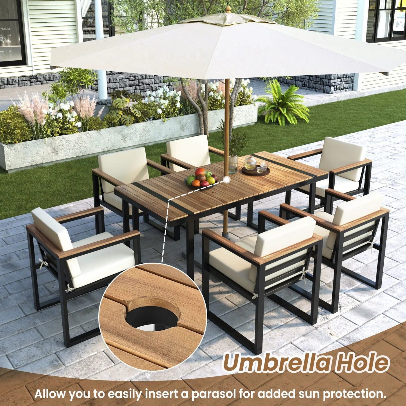 7 Pieces Outdoor Dining Set Patio Dining Table And Chair Set With And Removable Cushions For Patio by Unique Piece Furniture