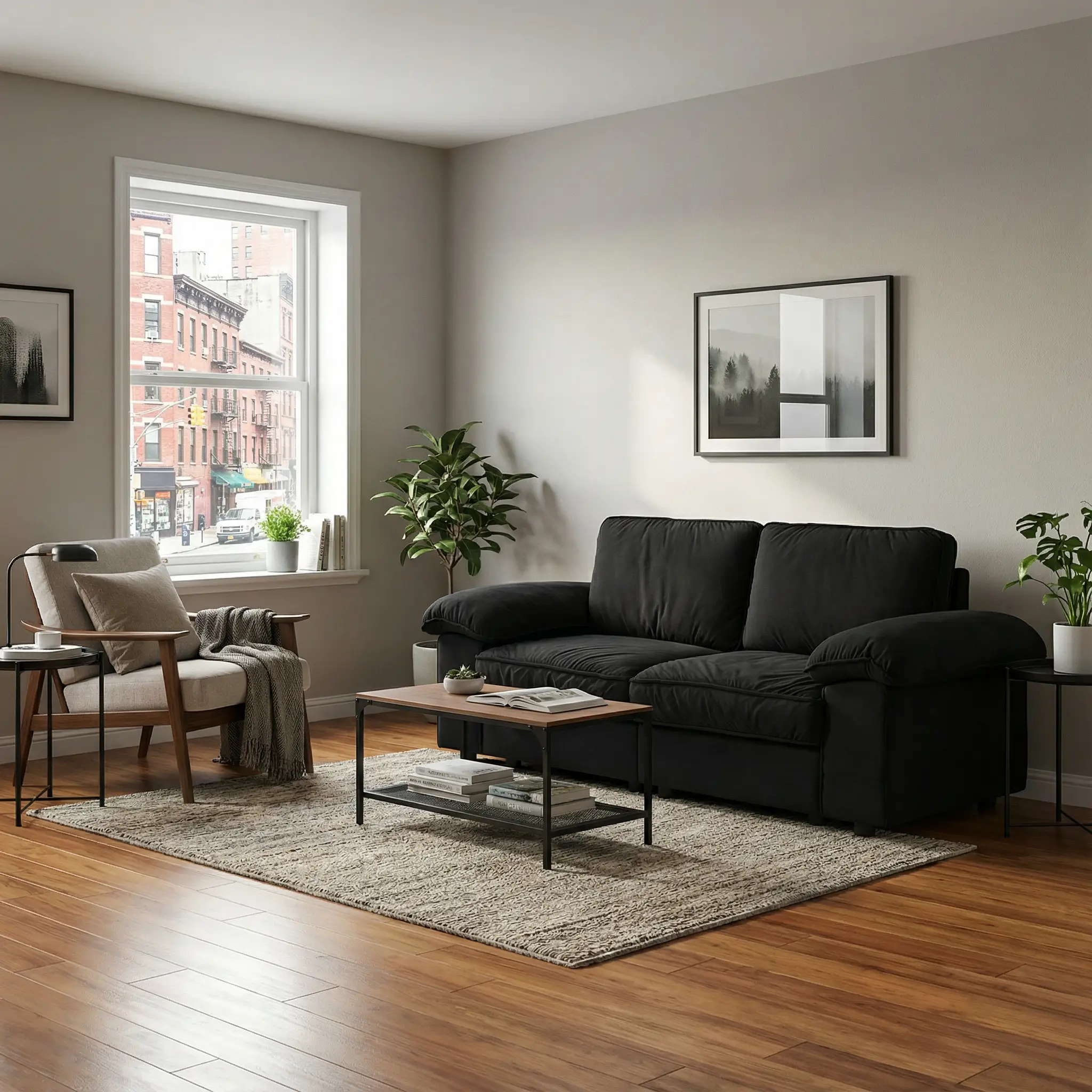 Black Velvet Compact Sofa with Hidden Storage by HouseOfZazla