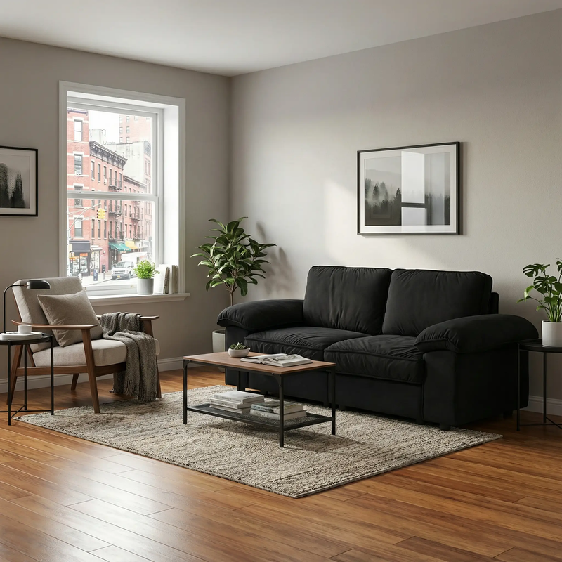 Black Velvet Compact Sofa with Hidden Storage by HouseOfZazla