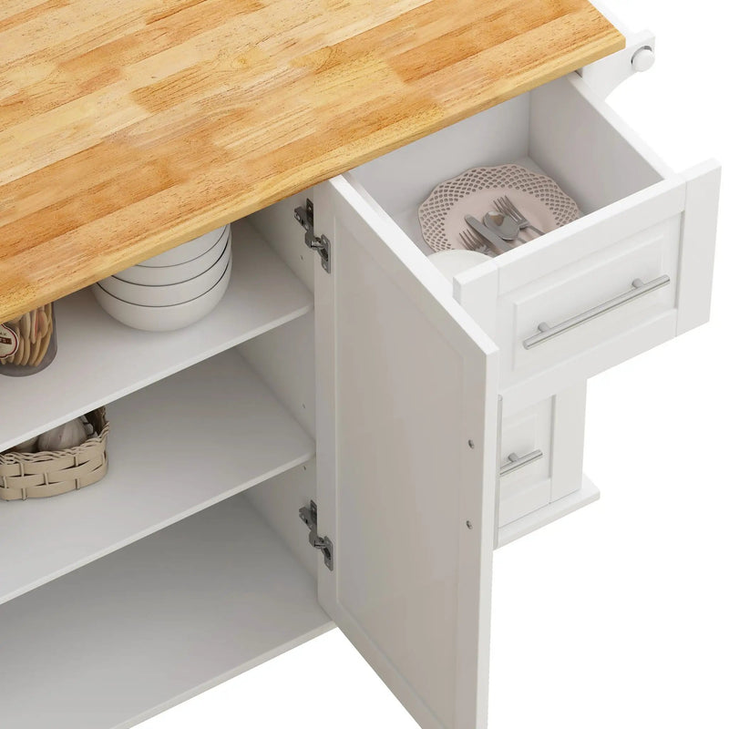 Kitchen Island Cart With 2 Door Cabinet, 3 Drawers, Spice Rack & Towel Rack - White by Unique Piece Furniture