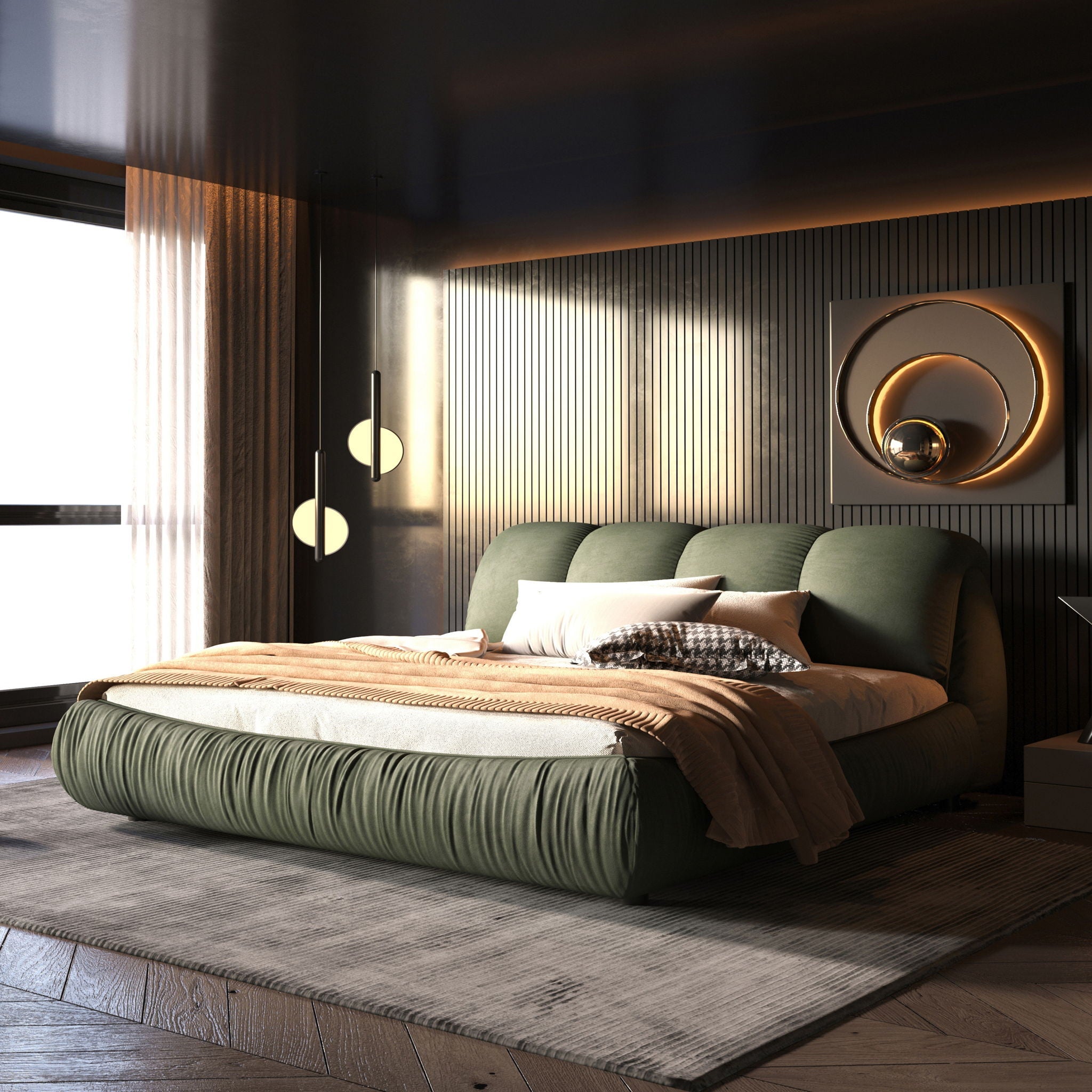 Luxury Upholstered Platform Bed With Oversized Padded Backrest And Solid Wood Frame by HouseOfZazla