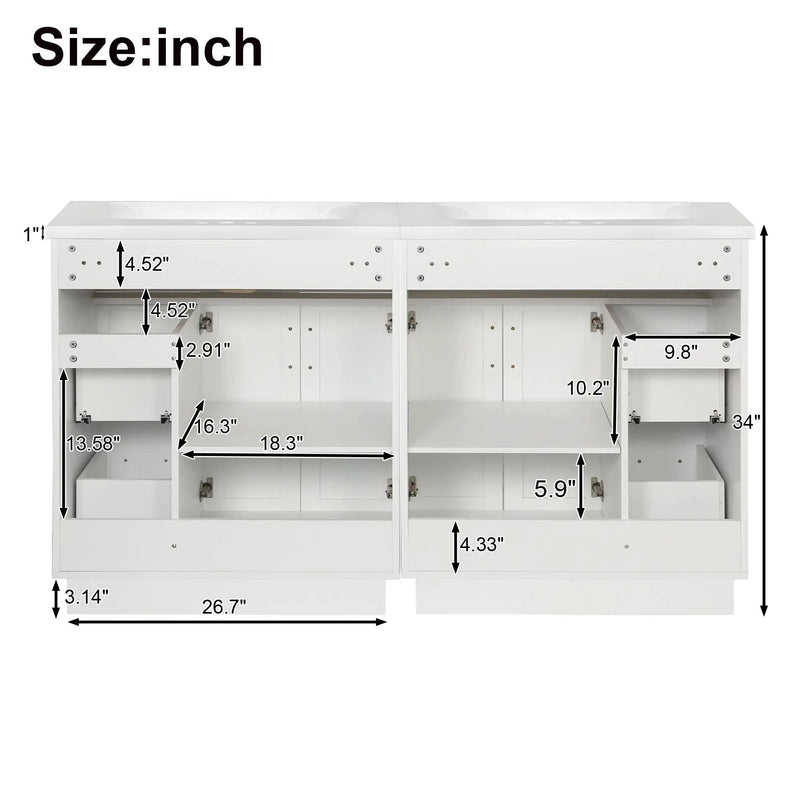 Bathroom Vanity With 2 Doors, 2 Drawers, Adjustable Shelf, Hidden Slides & Soft Close Hinges