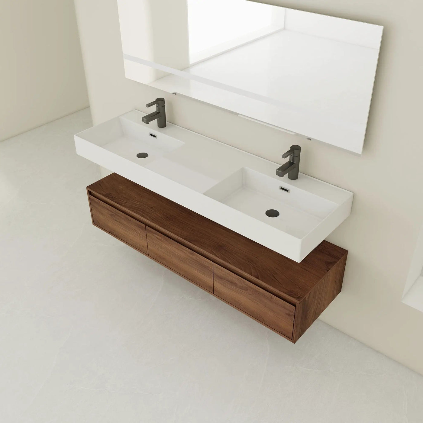 Contemporary Wall Mounted Bathroom Vanity With Dual Resin Sink And Soft Close Drawer by Unique Piece Furniture