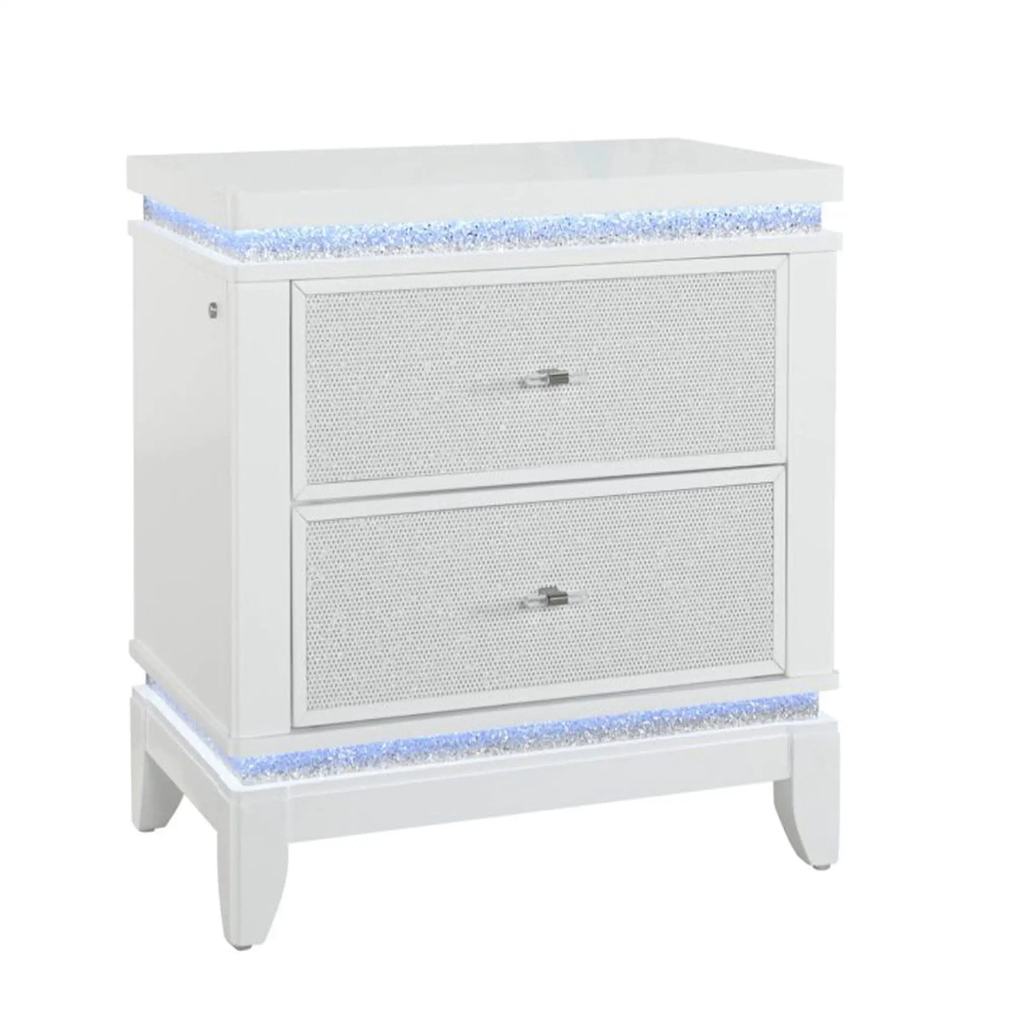 Adalid - Nightstand With Glittered Drawer Front And LED Lighting - White by HouseOfZazla