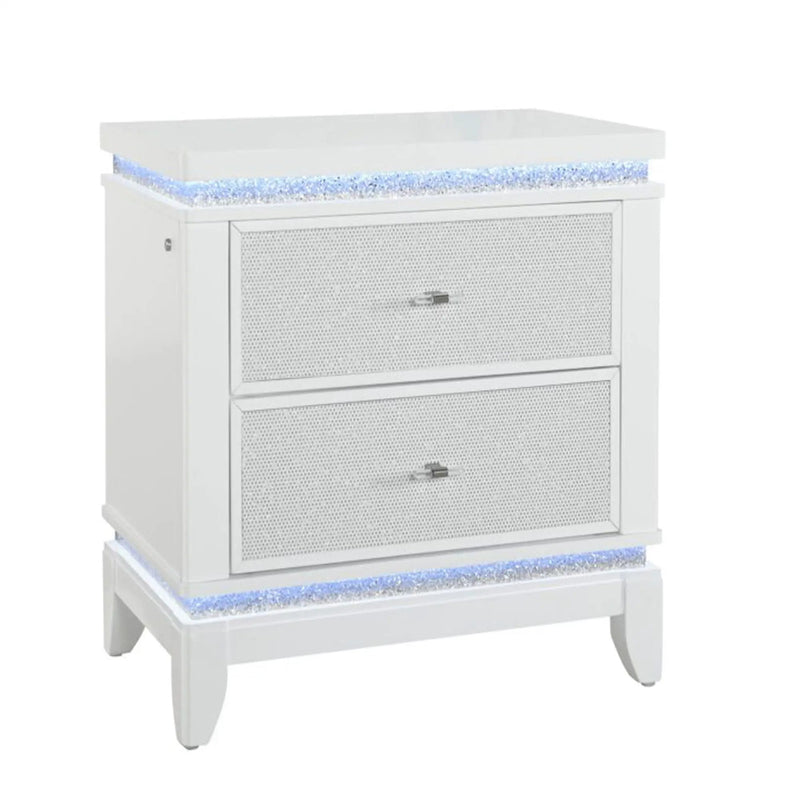 Adalid - Nightstand With Glittered Drawer Front And LED Lighting - White by HouseOfZazla