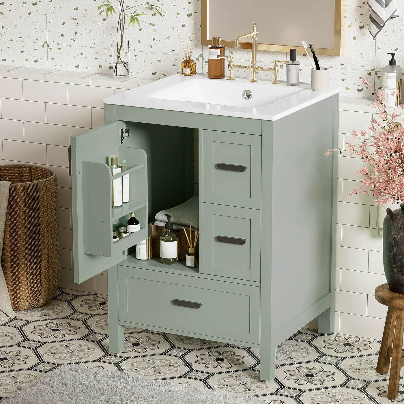 Bathroom Vanity With Sink, Soft-Close Doors, Double-Layer Shelf And 3 Drawers by HouseOfZazla