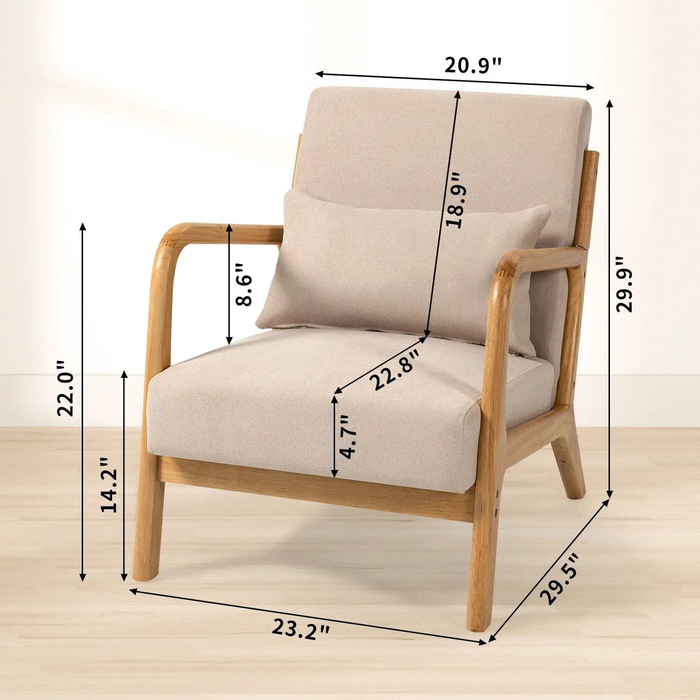 Leisure Chair With Solid Wood Armrest And Feet, Mid-Century Modern Accent Sofa, 1 Seat by Unique Piece Furniture