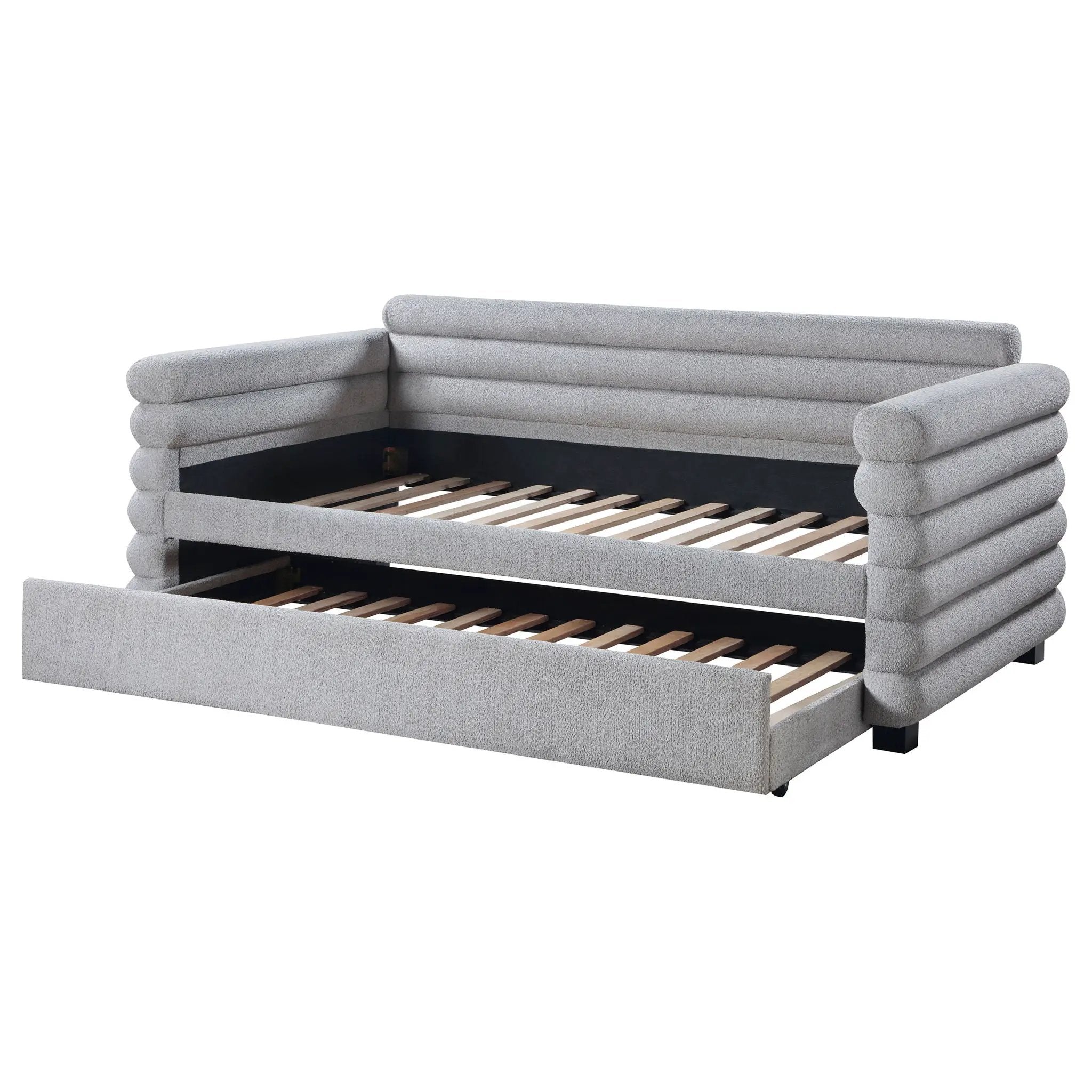 Patricia Boucle Upholstered Twin Day Bed with Trundle Grey by Unique Piece Furniture