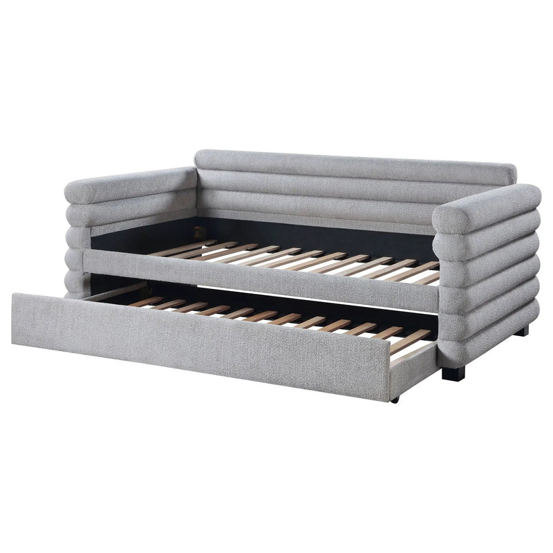 Patricia Boucle Upholstered Twin Day Bed with Trundle Grey by Unique Piece Furniture