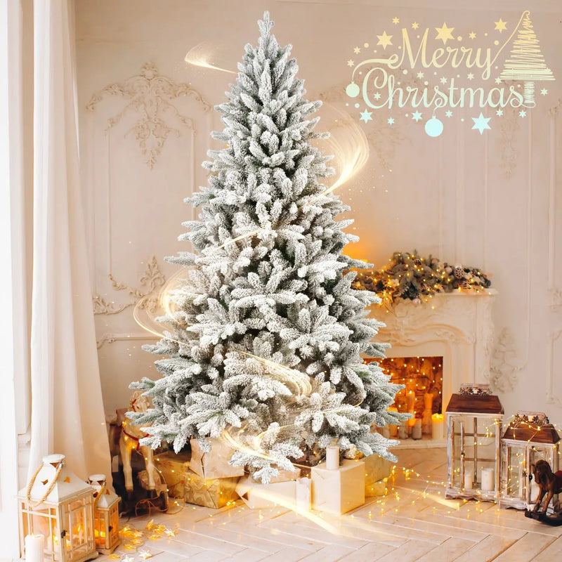 6ft Snow-Flocked Pre-Lit Christmas Tree with 1100 PE+PVC Tips by HouseOfZazla