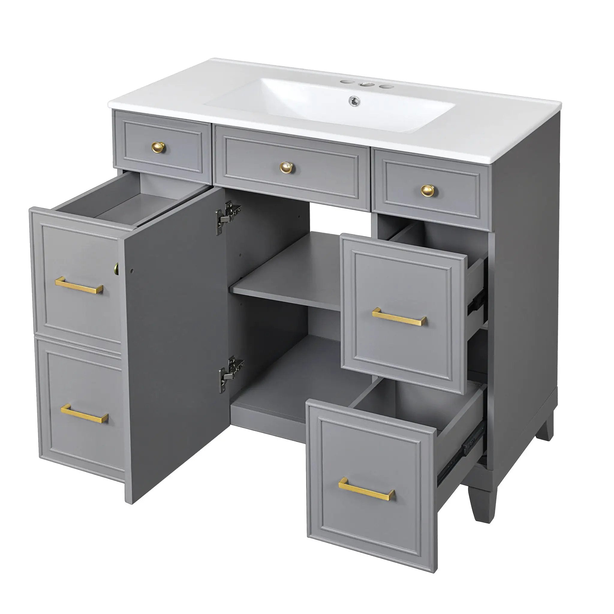 Bathroom Vanity With Ceramic Sink, Soft Close Doors, Adjustable Shelves