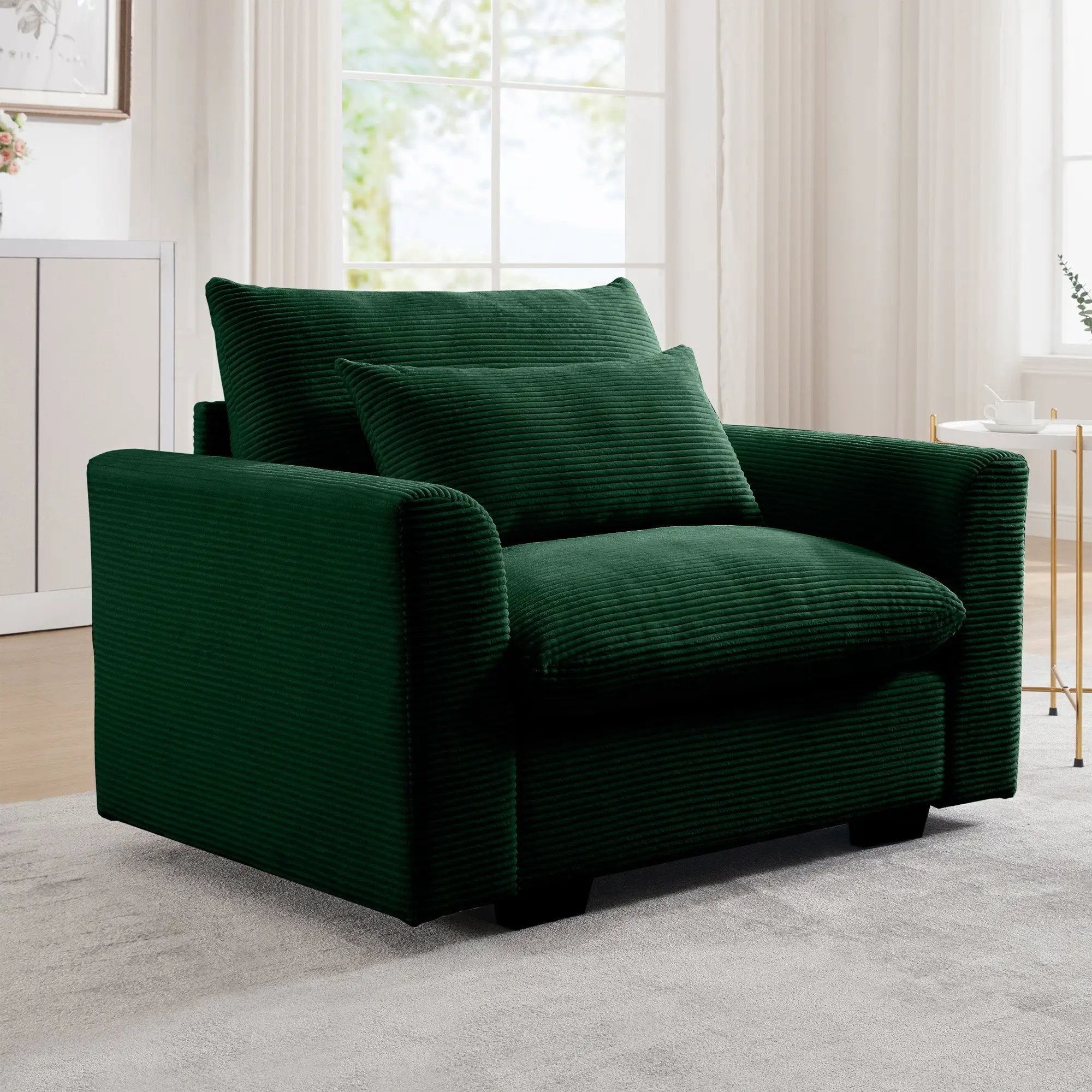 Green Corduroy Deep Seat Single Sofa Accent Chair by HouseOfZazla