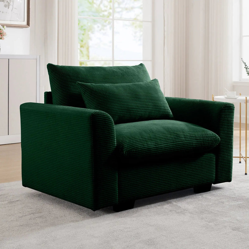 Green Corduroy Deep Seat Single Sofa Accent Chair by HouseOfZazla