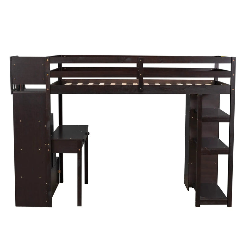 Loft Bed With Storage Drawers, Desk And Stairs With Shelves by HouseOfZazla