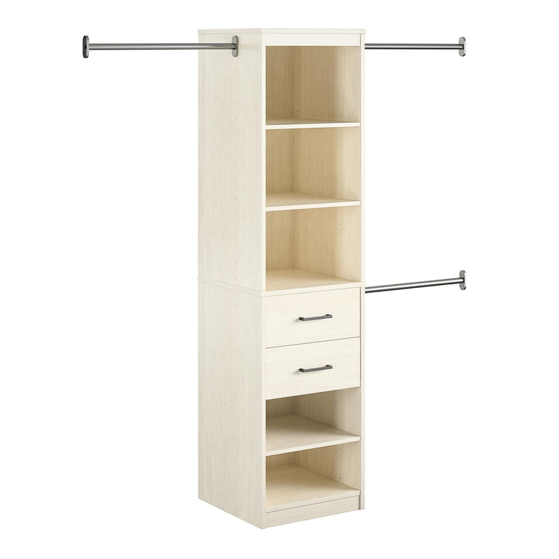 Kelly - 5 Shelf 2 Drawer Closet Organizer With 3 Adjustable Hanging Rods - Ivory by HouseOfZazla