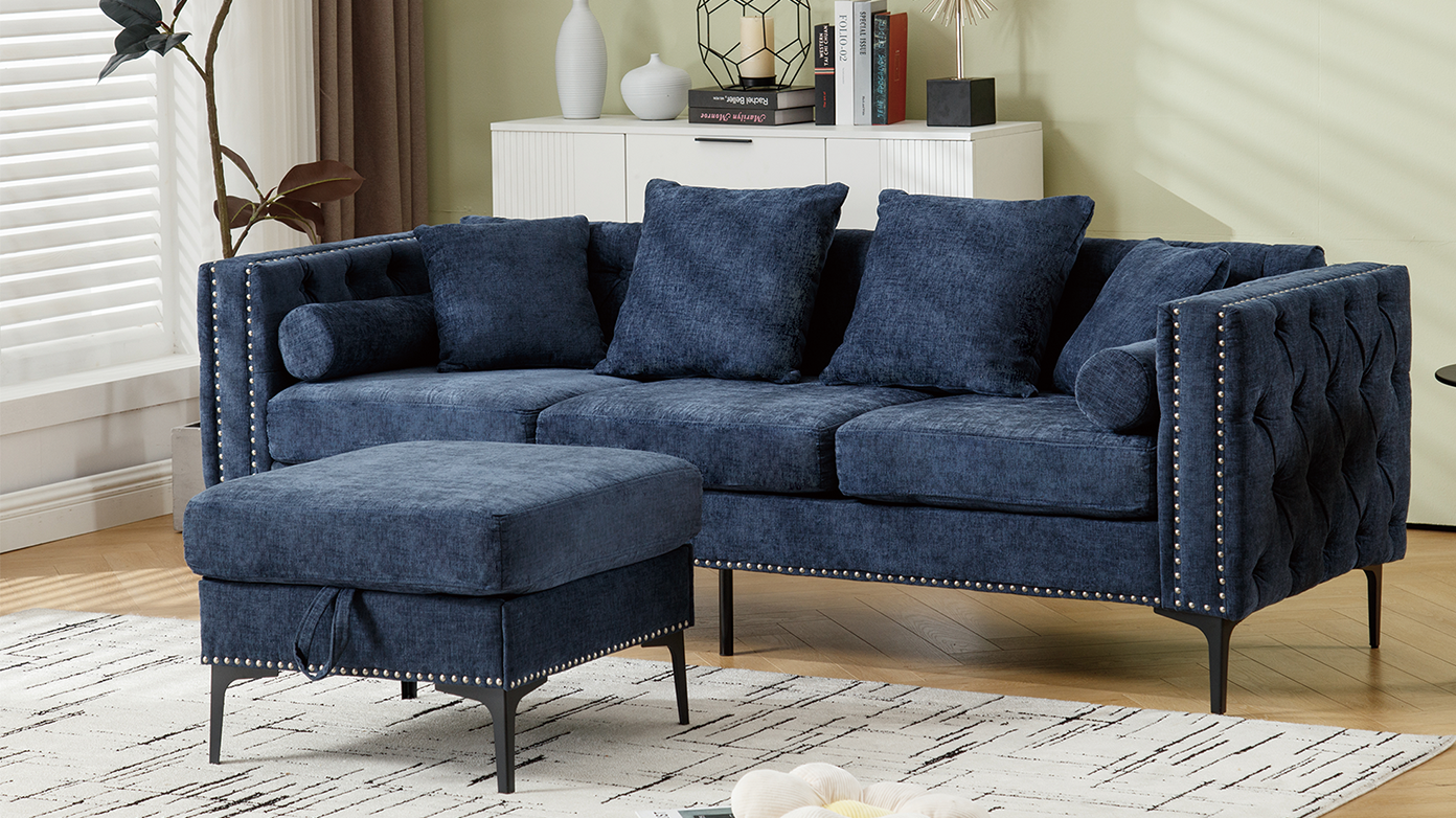 L Shaped Sectional Convertible Sofa with Storage Ottoman and Modern Tufted style by BLAKHOM