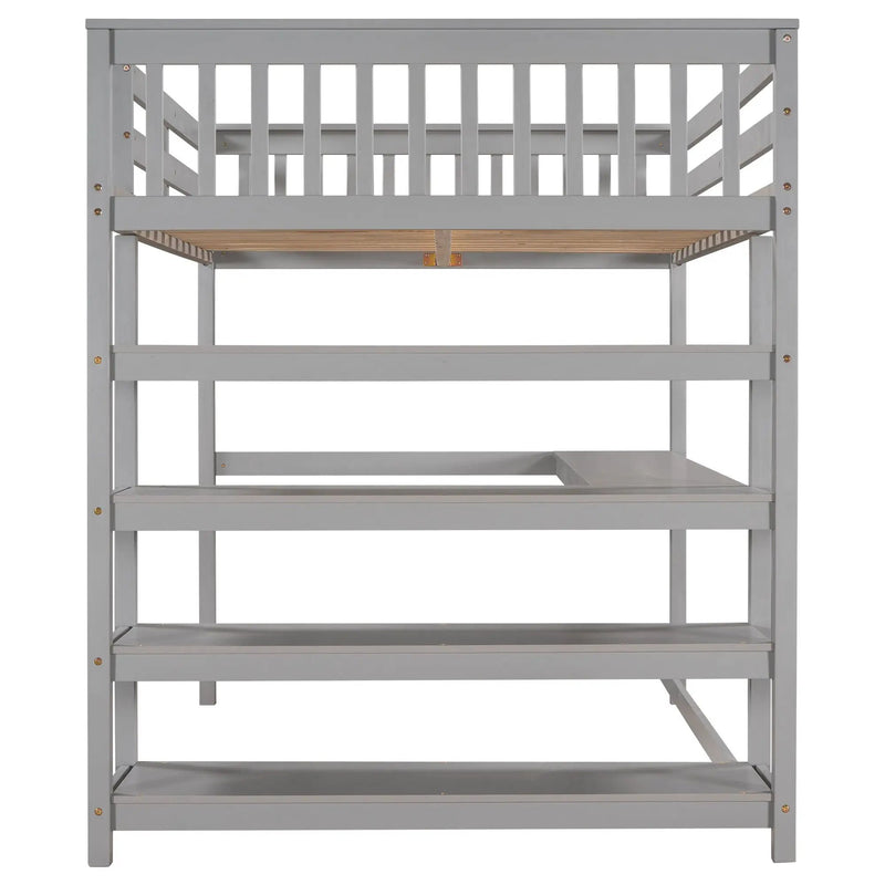 Loft Bed With Storage Shelves And Under Bed Desk