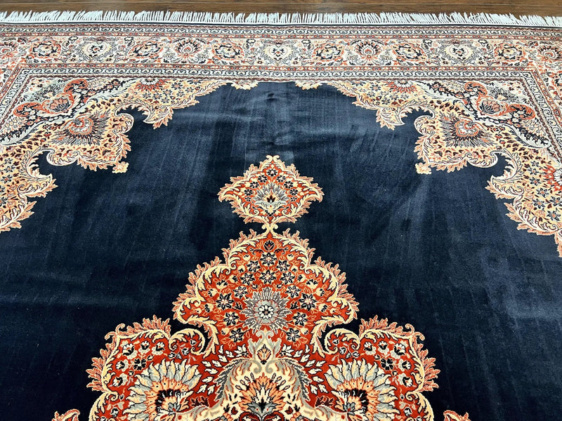 Karastan Rug 10x13, Karastan Ebony Kirman Rug, Room SIzed Wool Pile Vintage Karastan Carpet, Belgium Power Loomed Rug, Black Semi Open Field by Jewel Rugs