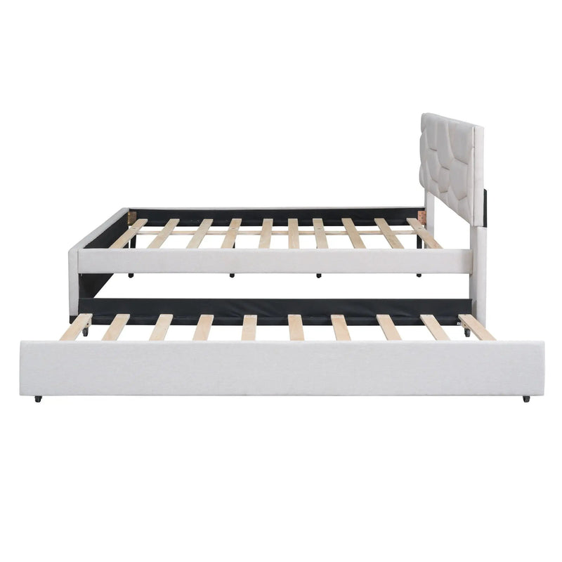 Upholstered Platform Bed With Brick Pattern Headboard And Twin Long Size Trundle by Unique Piece Furniture