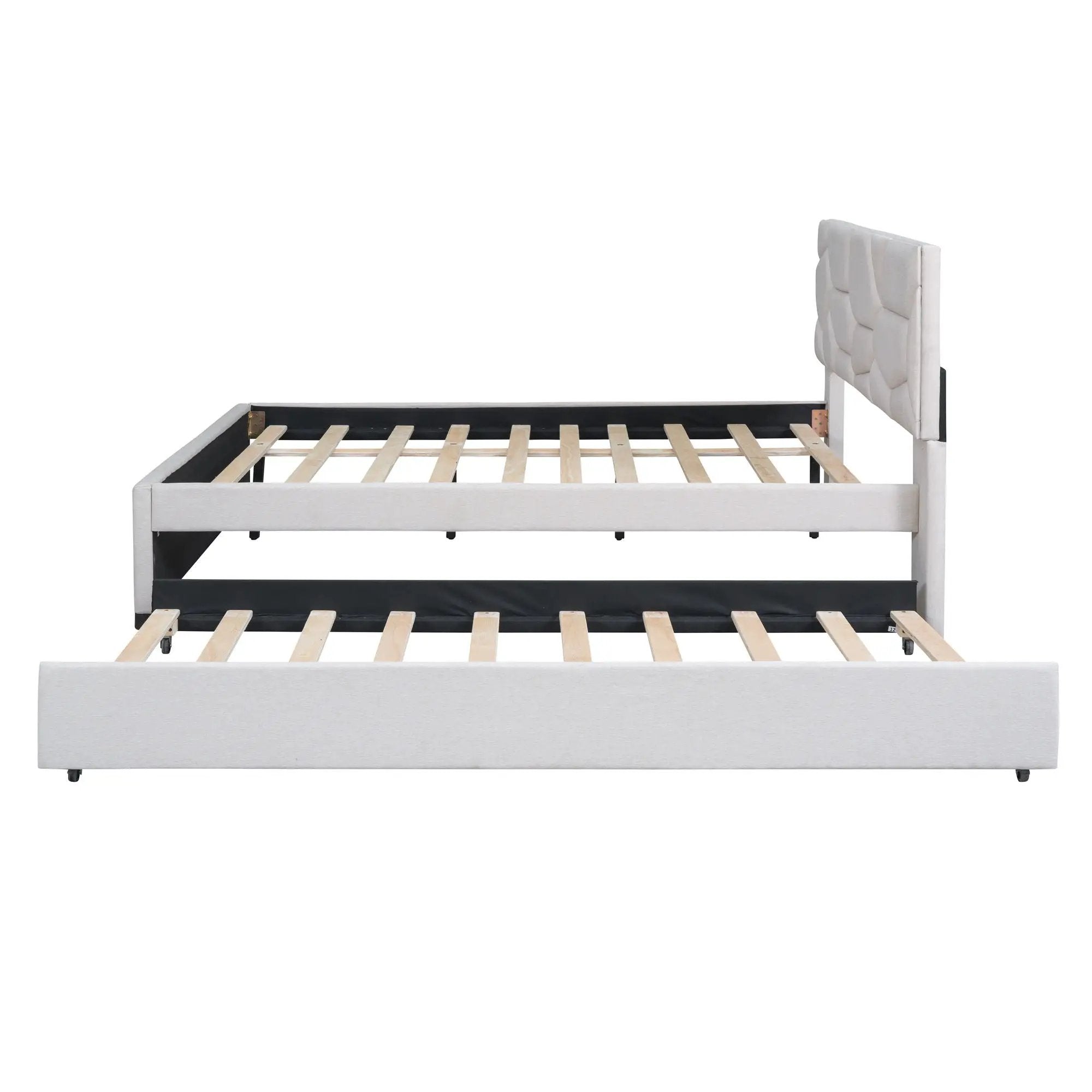 Upholstered Platform Bed With Brick Pattern Headboard And Twin Long Size Trundle by HouseOfZazla