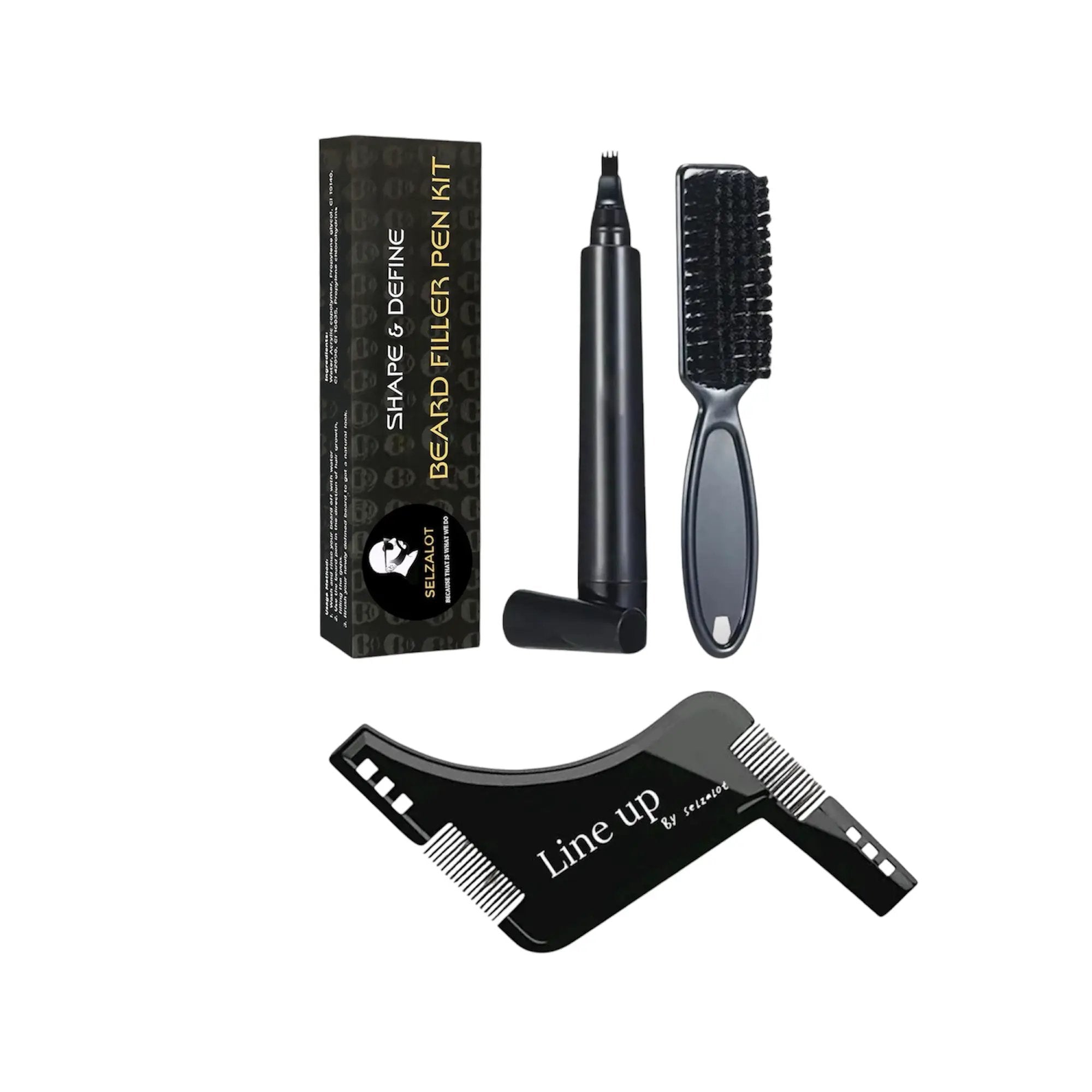 Beard Filler Pen and Beard Shaper for Men Beard Lineup Tool for Grooming Beard Guide Shape kit Black Waterproof Pen with Brush Barber Styling Pencil Beard Grooming Kit Barber Accessories by Selzalot