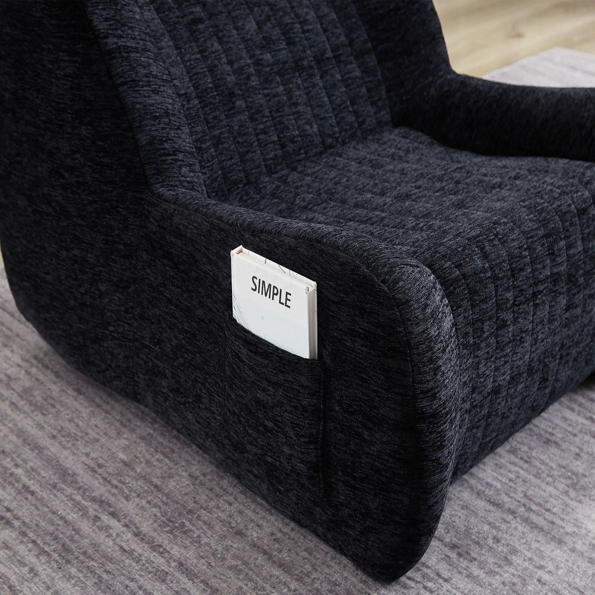 Bean Bag Chair With Armrests Oversized Comfy Beanbag Lounge Lazy Floor Sofa Accent Chair For Living Room - Black by HouseOfZazla