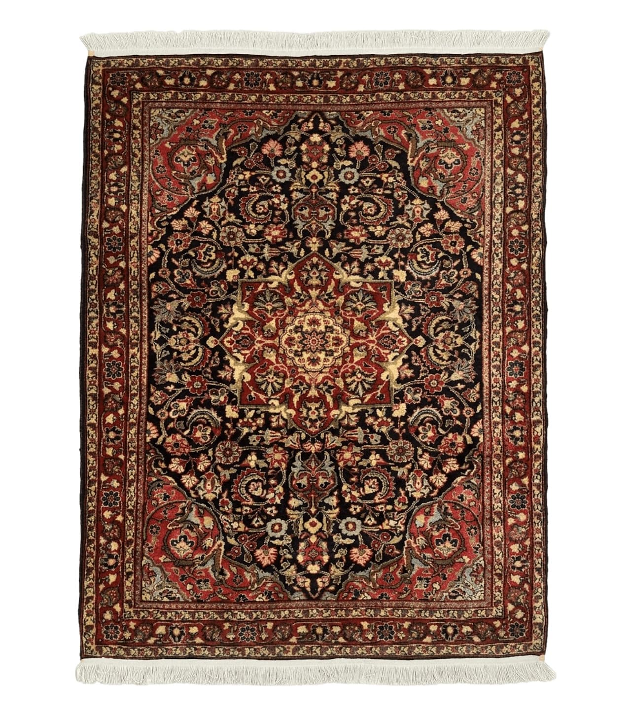 Antique Persian Sarouk Rug 4x5, Dark Blue and Red, Floral Medallion, Fine by Jewel Rugs