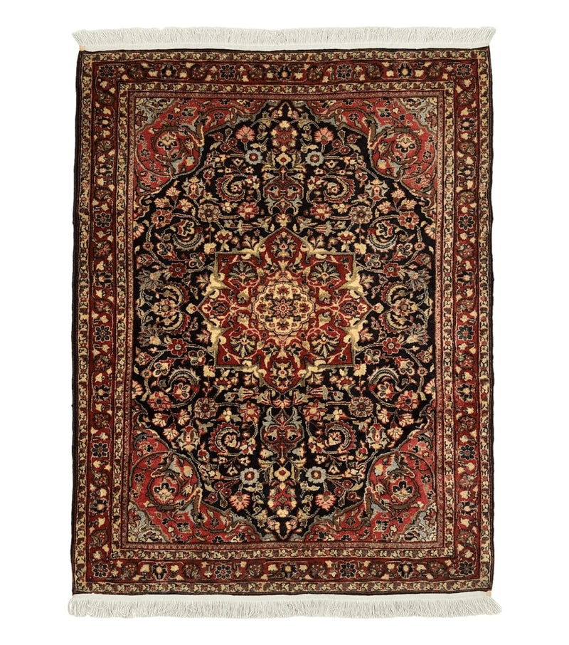 Antique Persian Sarouk Rug 4x5, Dark Blue and Red, Floral Medallion, Fine by Jewel Rugs