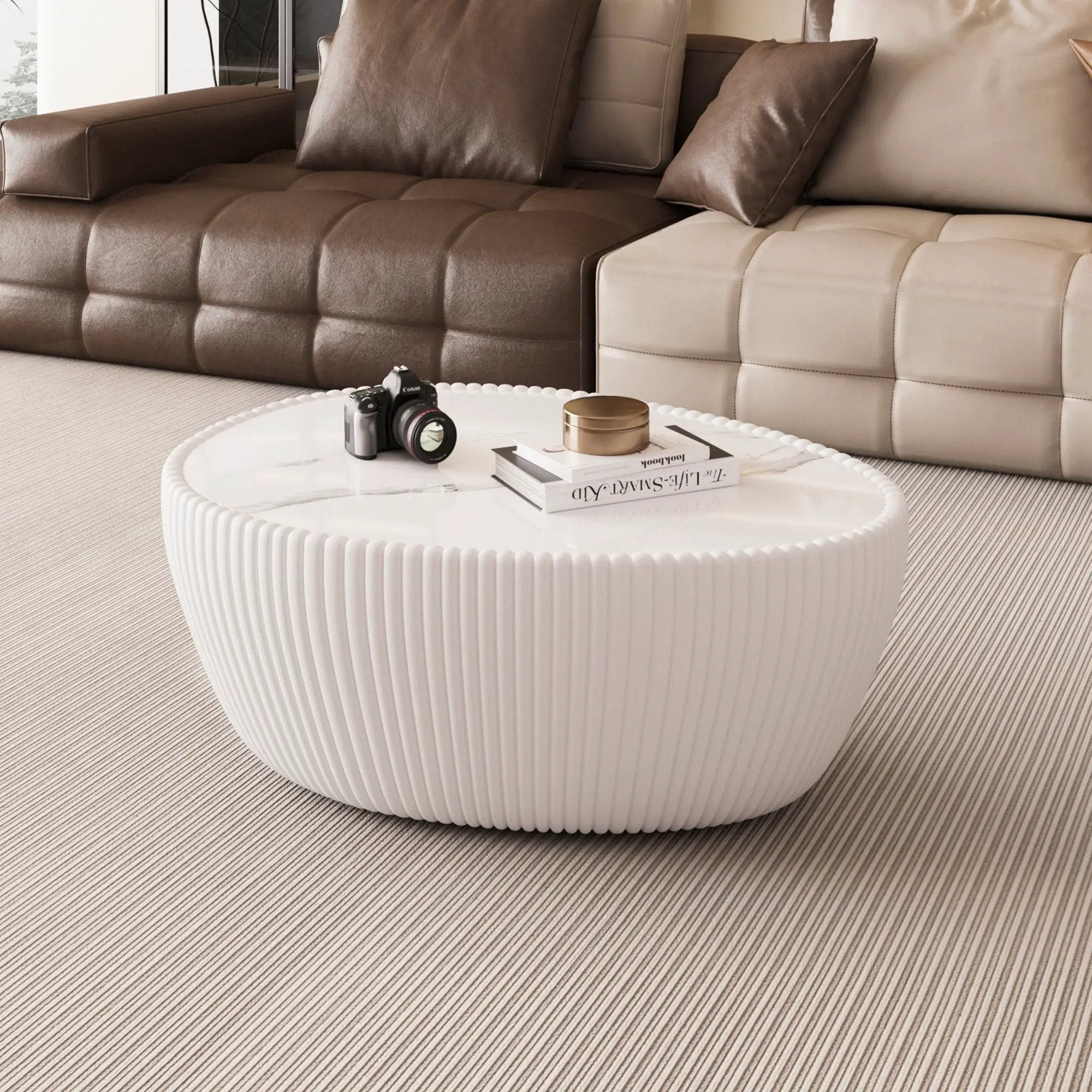 Light Sintered Stone Top Goose Egg Shape Table by HouseOfZazla