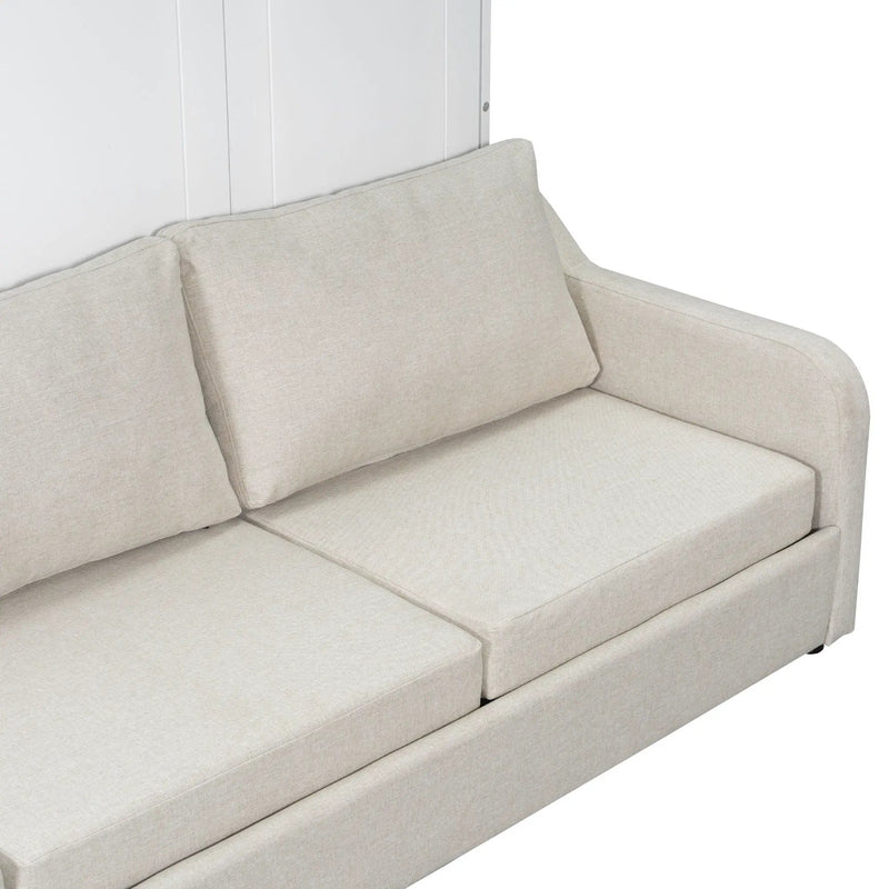 Murphy Cabinet Bed With Folding Sofa, Built In Storage Shelves And LED Light