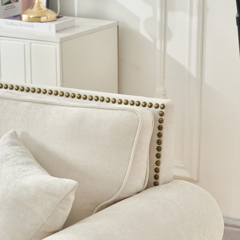 3 Seater Sofa With Tufted Upholstery, Rolled Arms, Nailhead Trim by HouseOfZazla