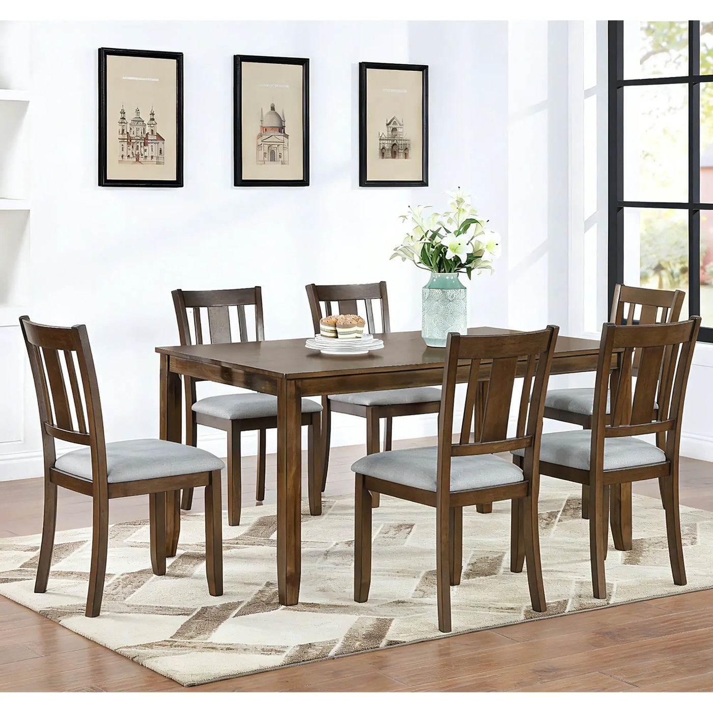 Kitchen Dining Set, Rectangular Dining Table With Upholstered Chairs by Unique Piece Furniture