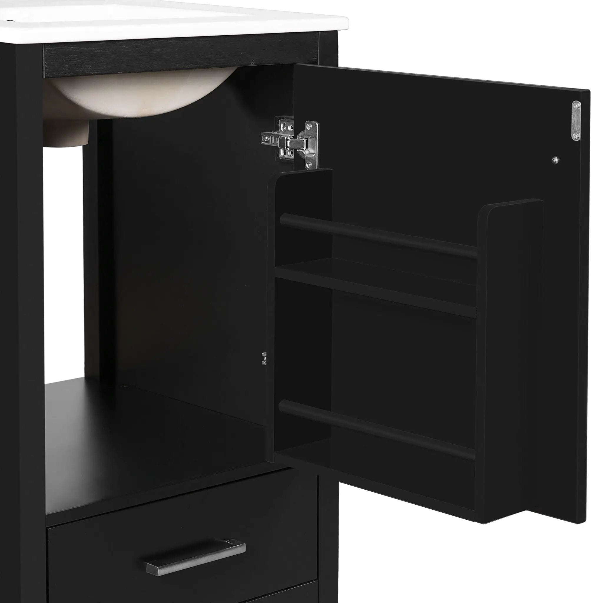 Bathroom Vanity With Ceramic Sink, Soft Close Drawers, Door Organizer, Divider Drawer, Adjustable Foot Pads by HouseOfZazla