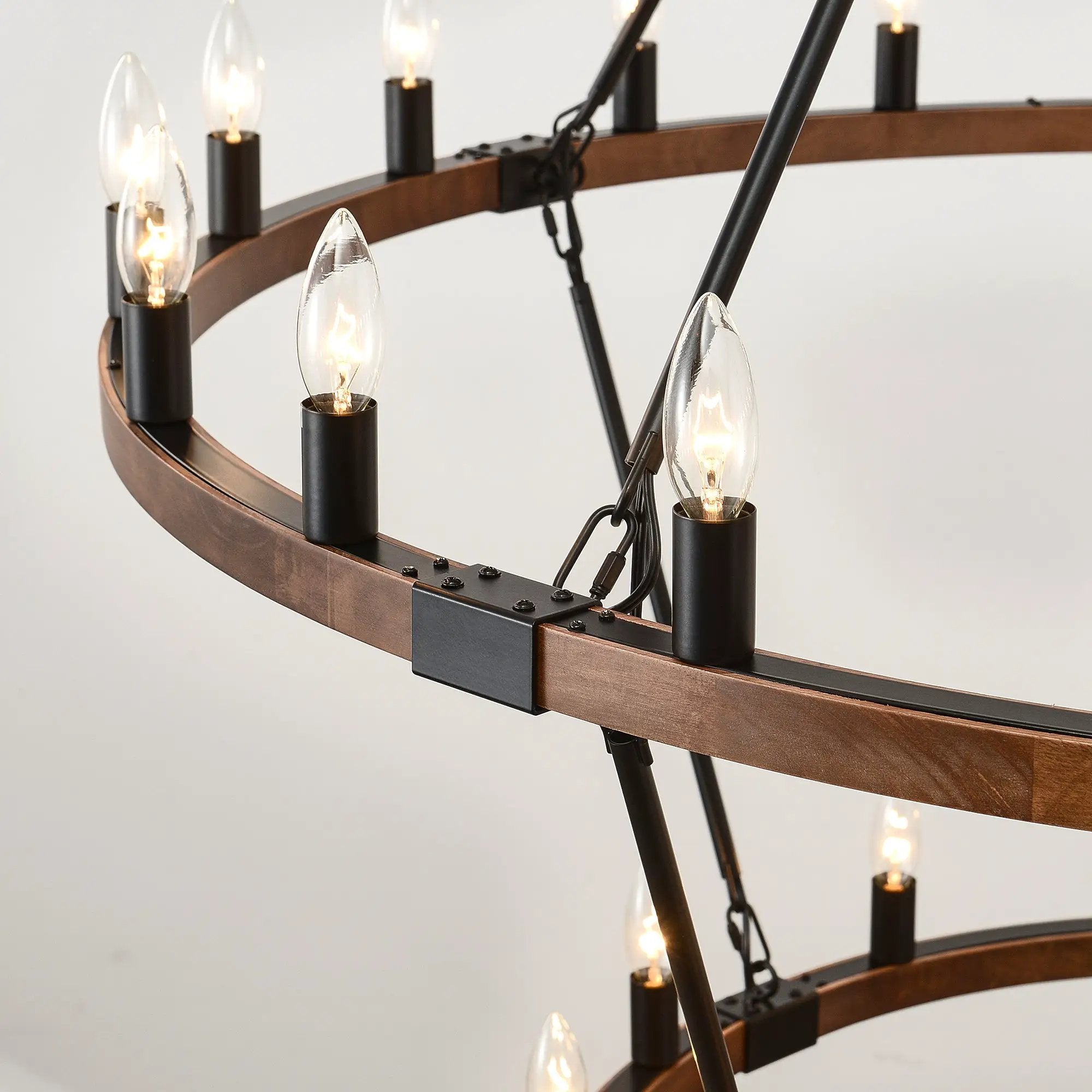 Large Solid Wood Wagon Wheel Chandelier, 2-Tier 32-Lights by HouseOfZazla