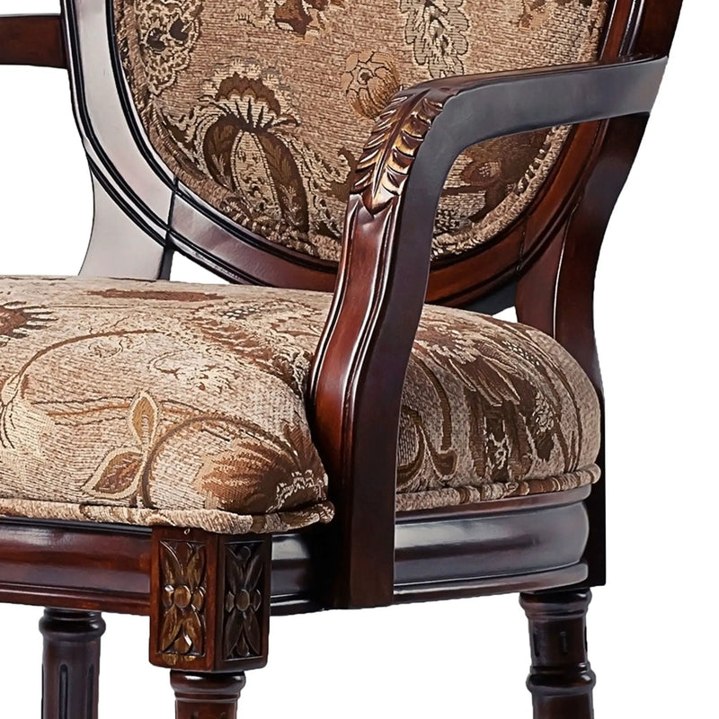 Bernice - Oval Back Chair With Floral Carvings - Brown / Beige Gray by HouseOfZazla