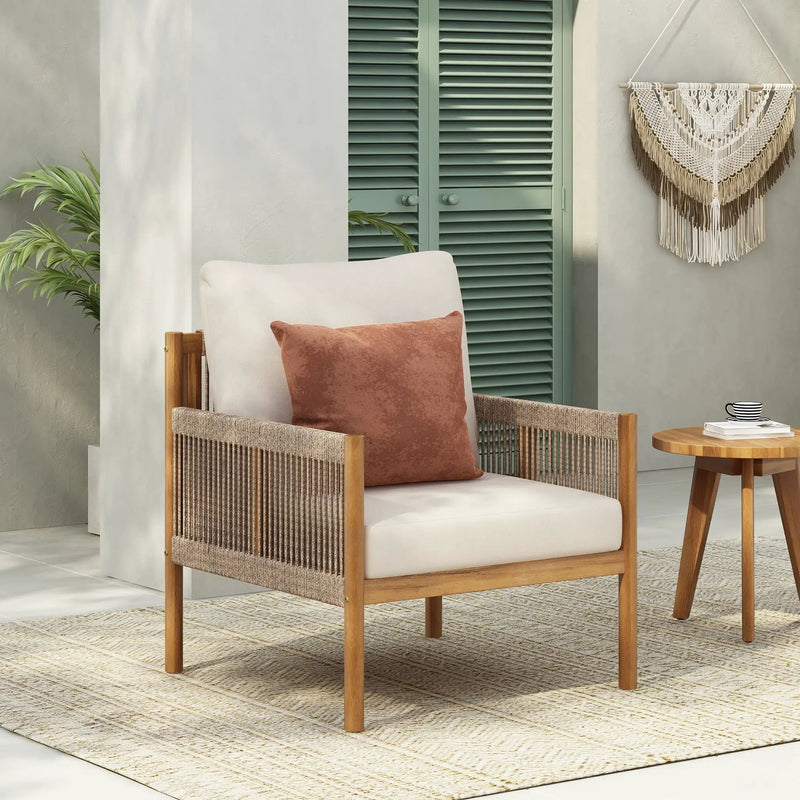 Modern Outdoor Woven Lounge Chair With Solid Wood Frame - Teak by HouseOfZazla