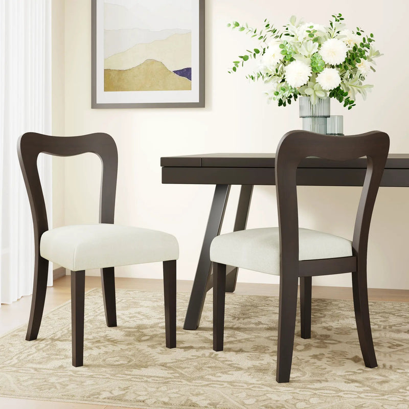 Dining Chair Without Arm Set of 2 (Dark Brown + Beige) by HouseOfZazla