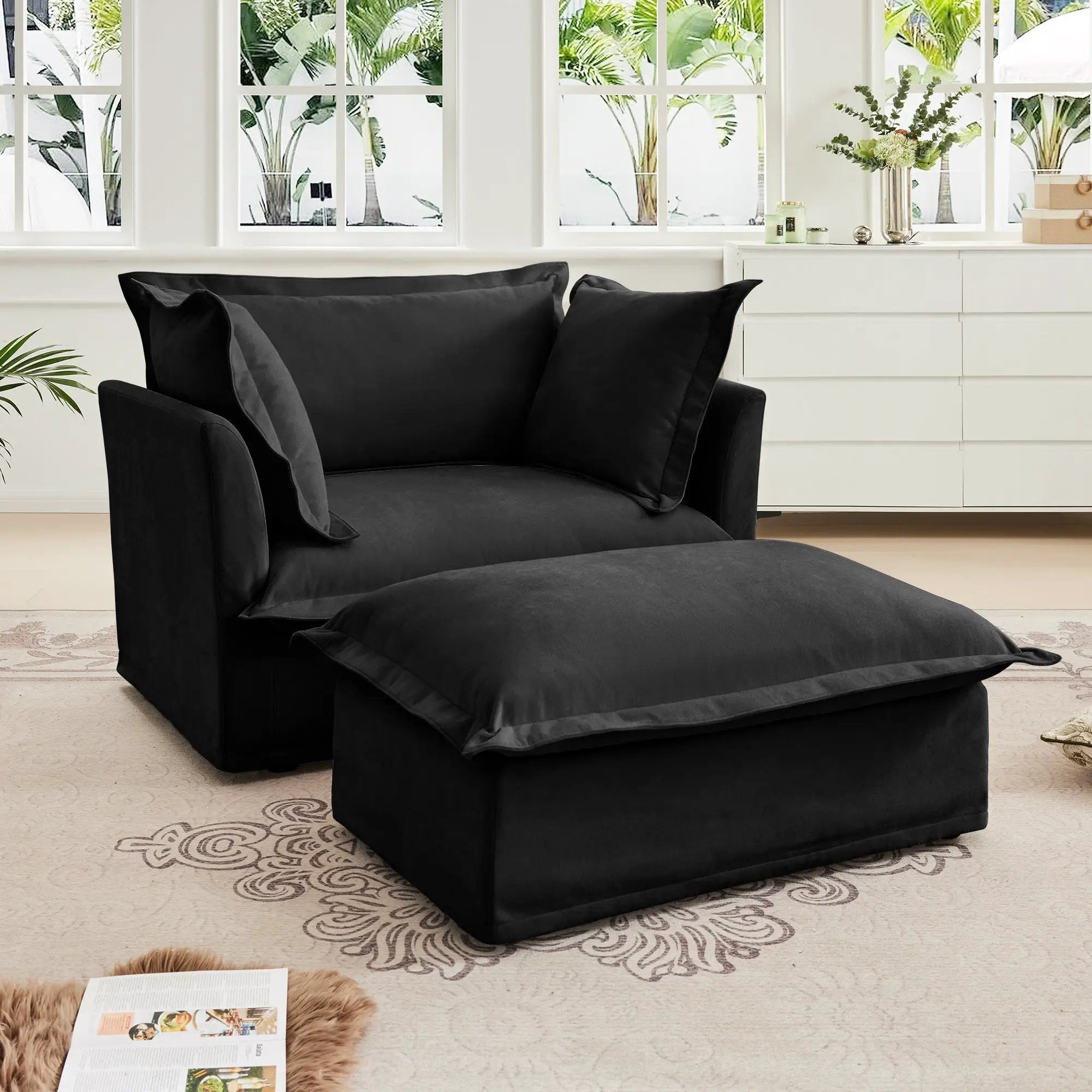 Upholstered Slipcovered Armchair with Ottoman by HouseOfZazla