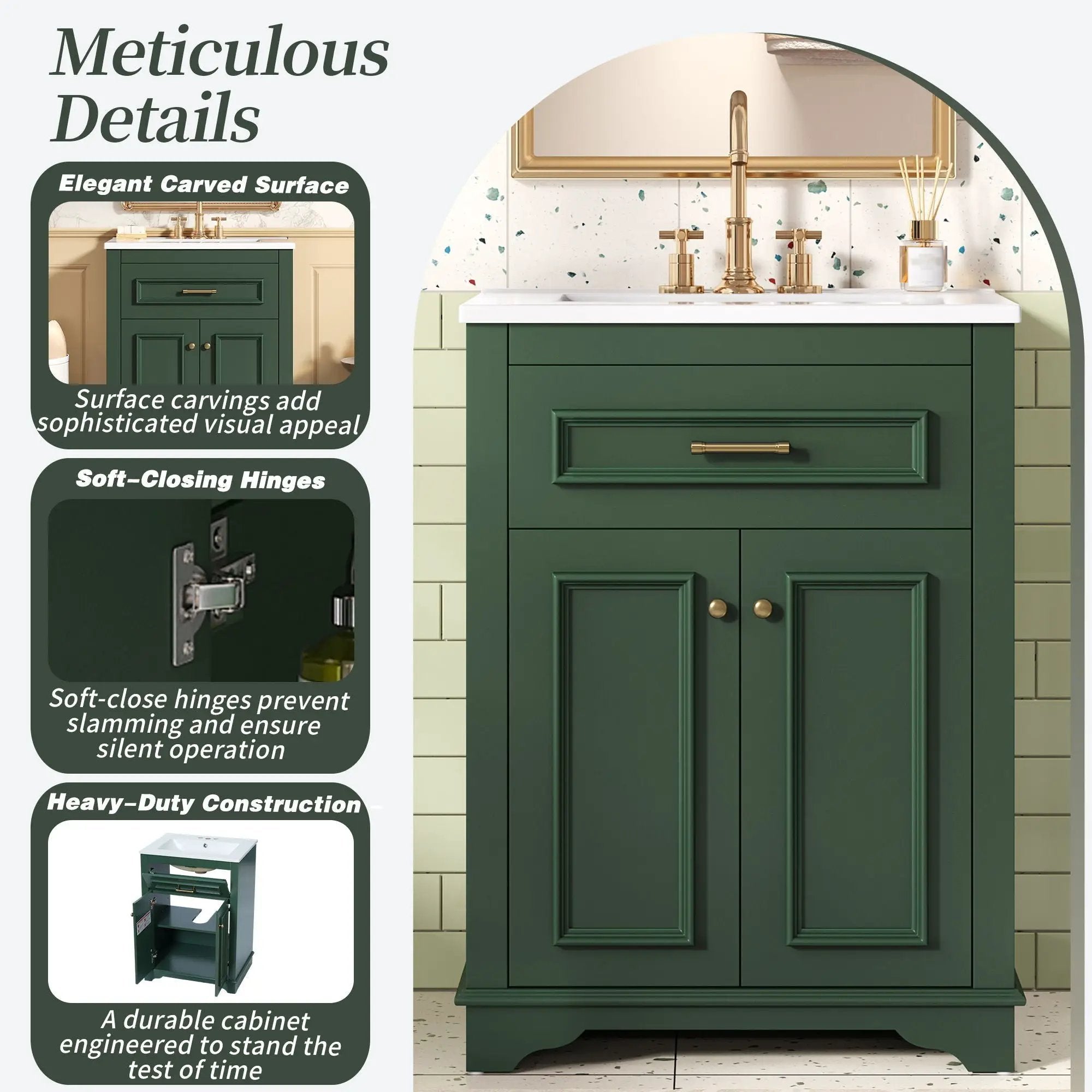 Bathroom Vanity With Integrated Sink, 2 Door Cabinet With Tip Out Drawer, Rectangular Design by Unique Piece Furniture