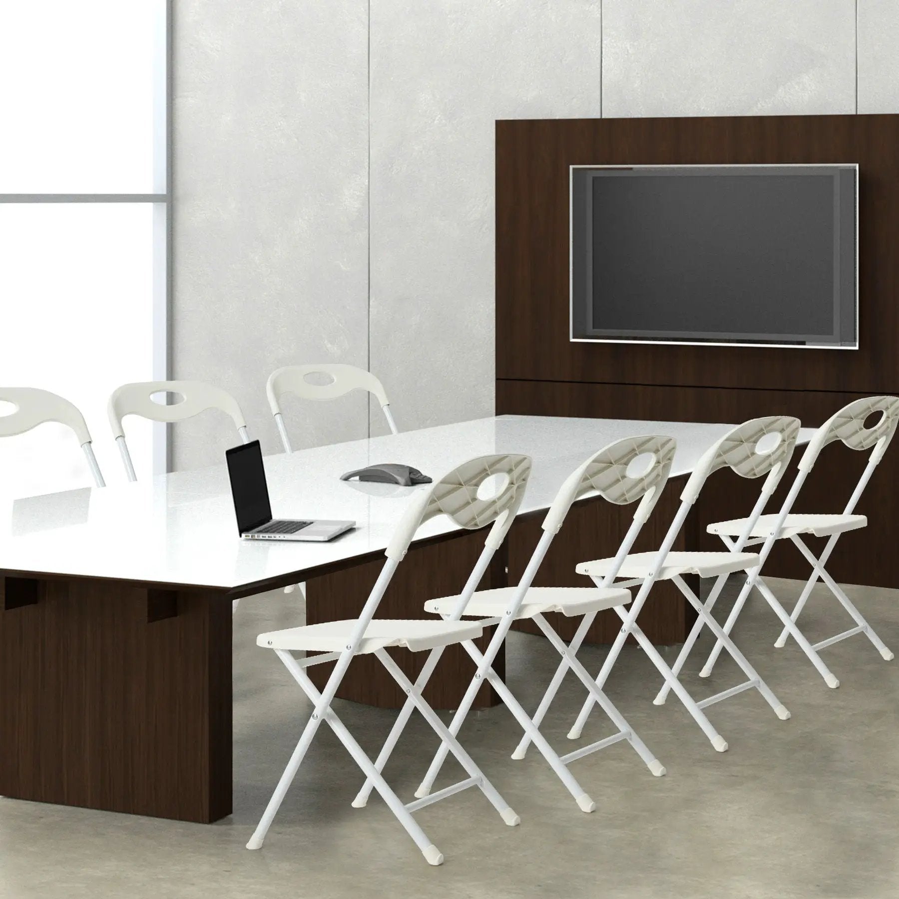 Folding Chairs, Stackable & Waterproof (Set of 4) - White