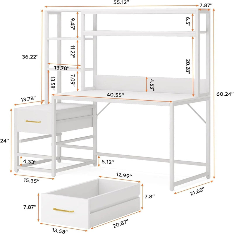 Computer Desk With Hutch, 2 Drawers & Open Shelves