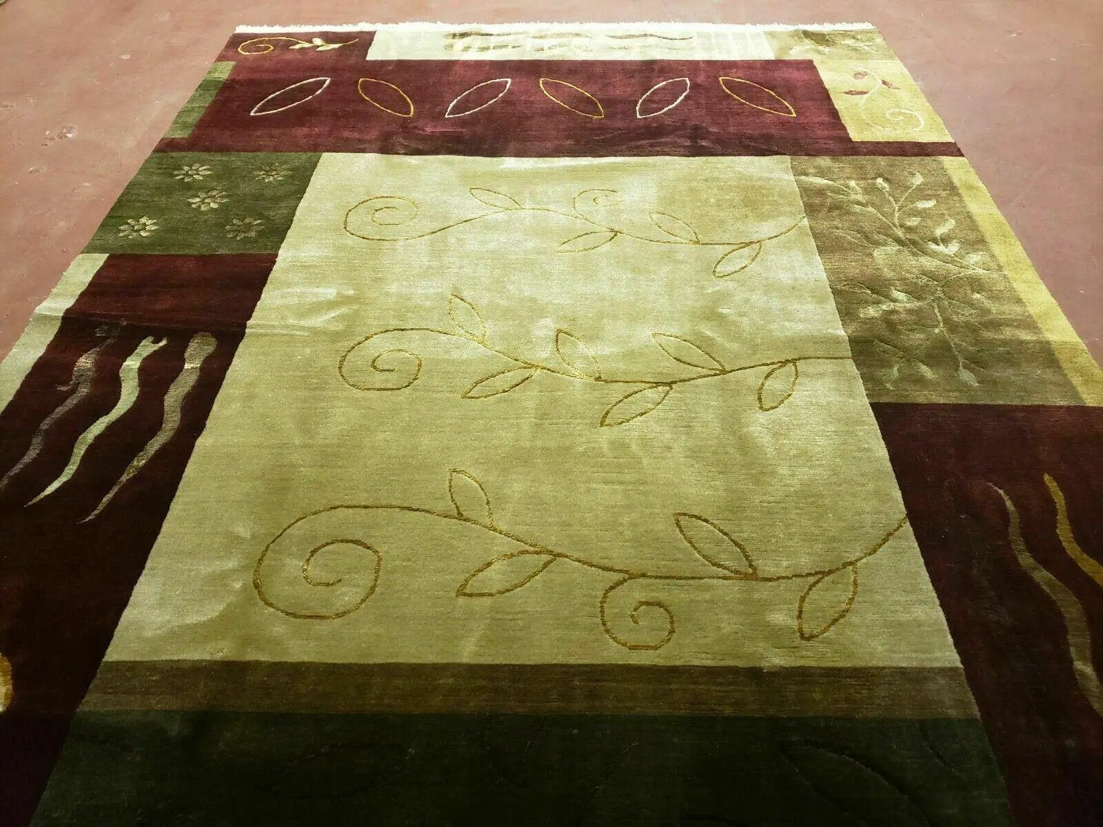 6' X 9' Modern Handmade Tibetan Nepal Wool & Silk Rug Decorative Abstract Gold by Jewel Rugs