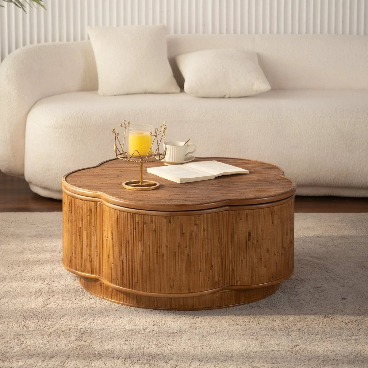 Flower-Shaped Rattan Coffee Table with Storage by HouseOfZazla