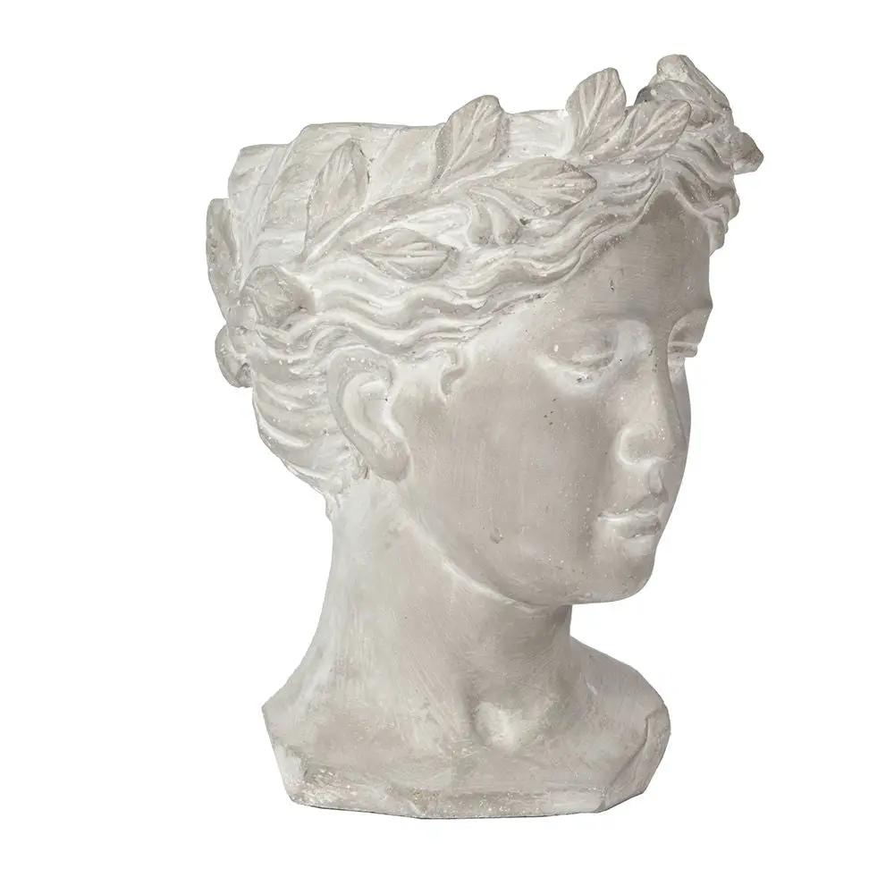 Greek Style Cement Head Planter Indoor Outdoor Home Garden Decor - Gray by HouseOfZazla