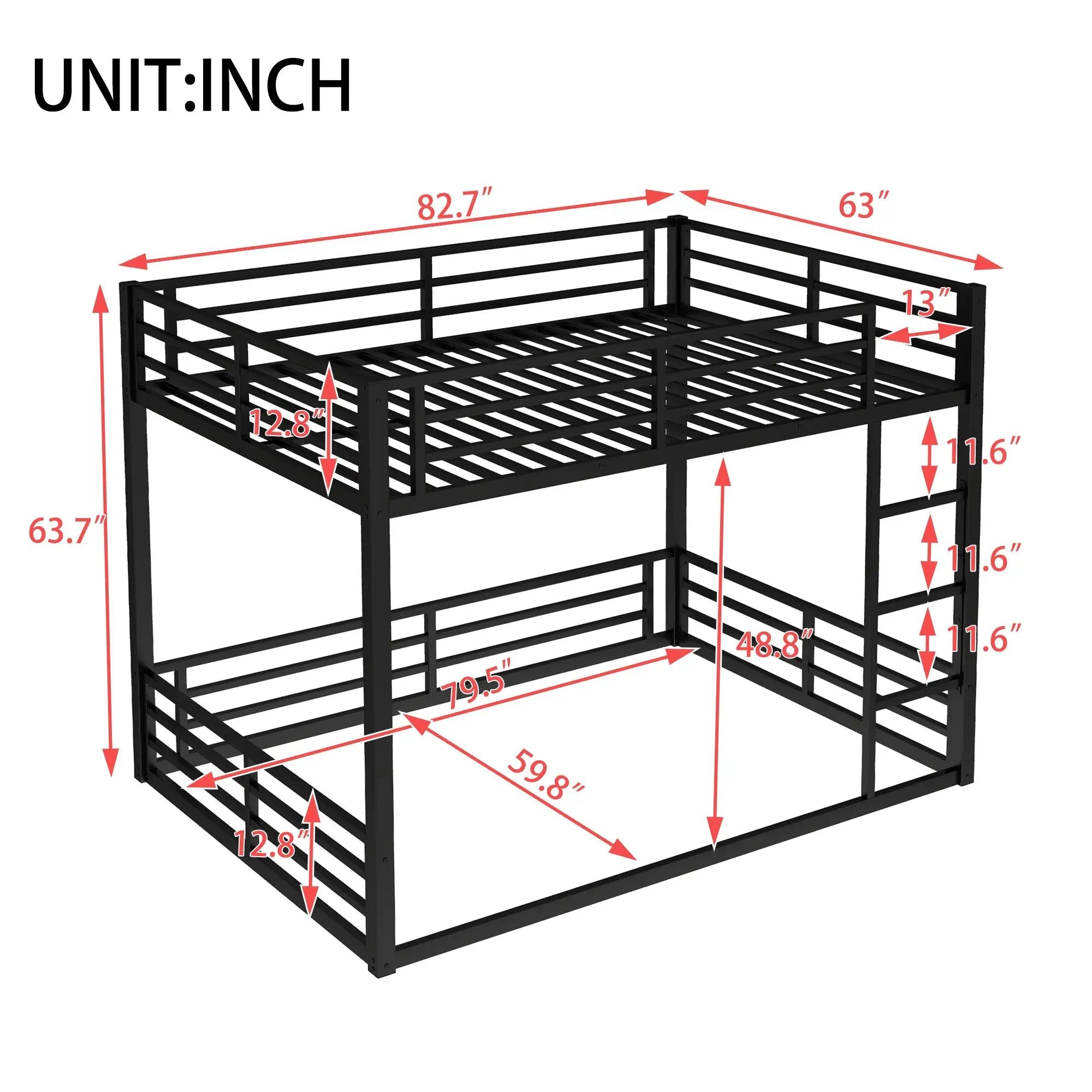 Metal Queen Over Queen Bunk Bed for Teens and Adults by HouseOfZazla