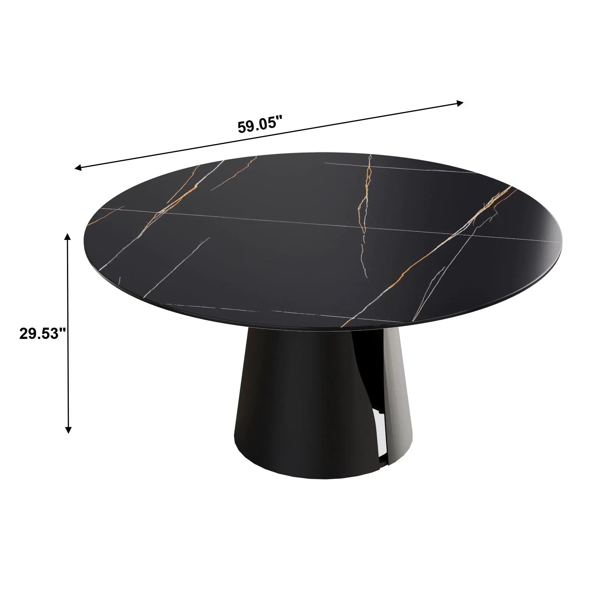 Modern Artificial Stone Round Carbon Steel Base Dining Table, Can Accommodate 6 People - Black / Gold by HouseOfZazla