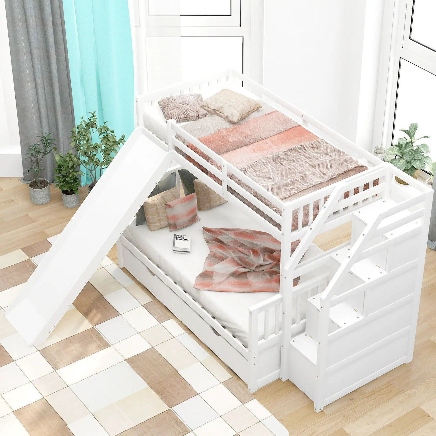 Bunk Bed With Storage Staircase, Slide, Desk, Drawers, And Shelves by Unique Piece Furniture