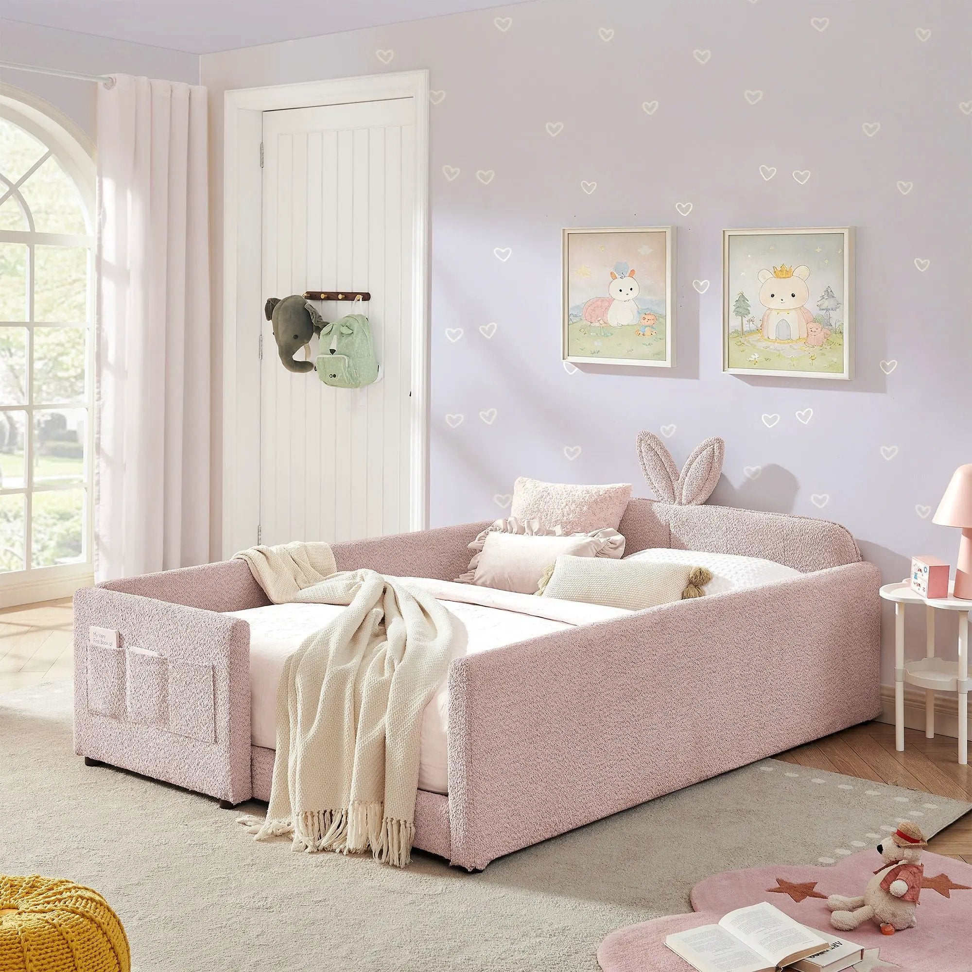 Cute Rabbit Ear Upholstered Platform Bed Frame With Safety Rail by Unique Piece Furniture