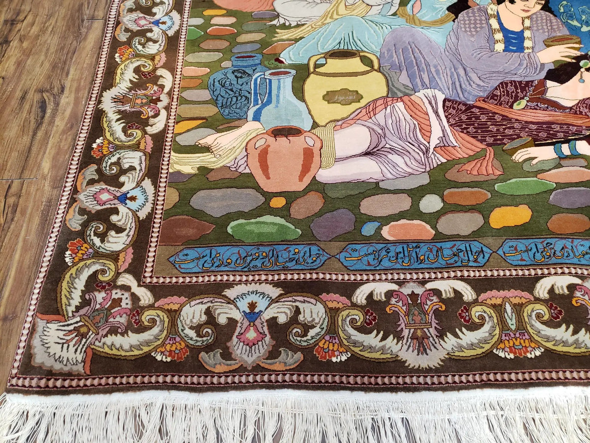 Semi Antique Persian Isfahan Pictoral Rug 4.10x6.1, Wool Handmade High Quality Decorative Carpet by Jewel Rugs